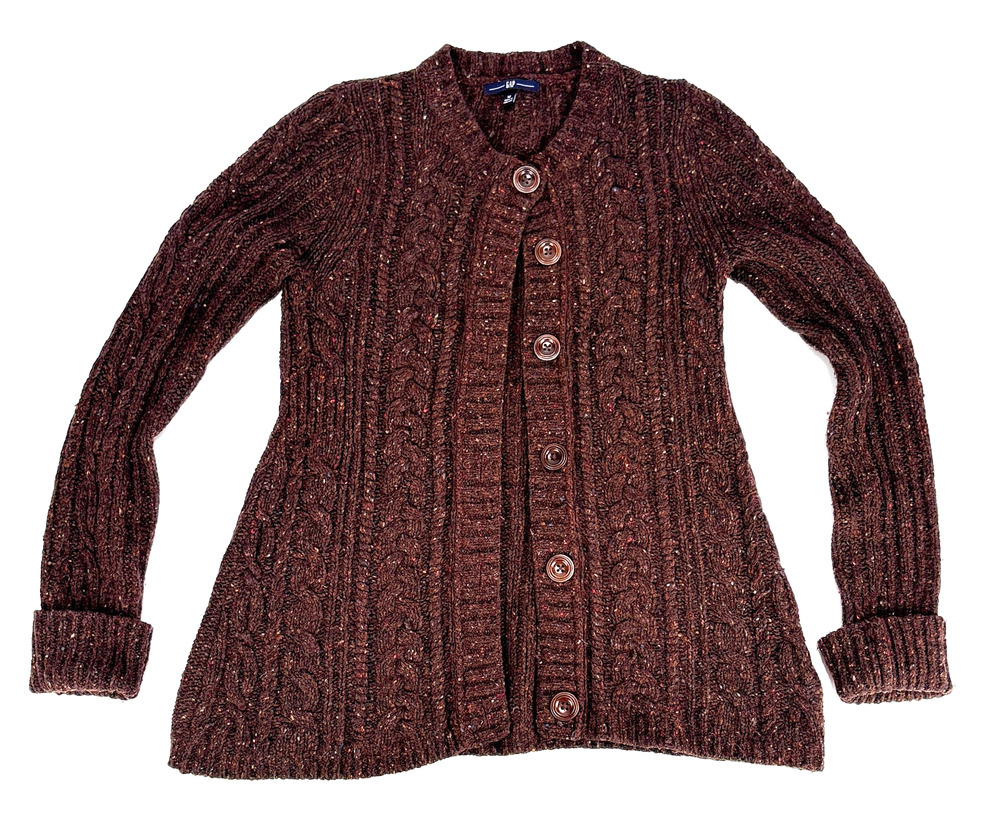VTG Gap Cardigan Sweater Wool Women’s MED Brown Fisherman Academia Cottagecore